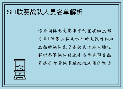 SLI联赛战队人员名单解析